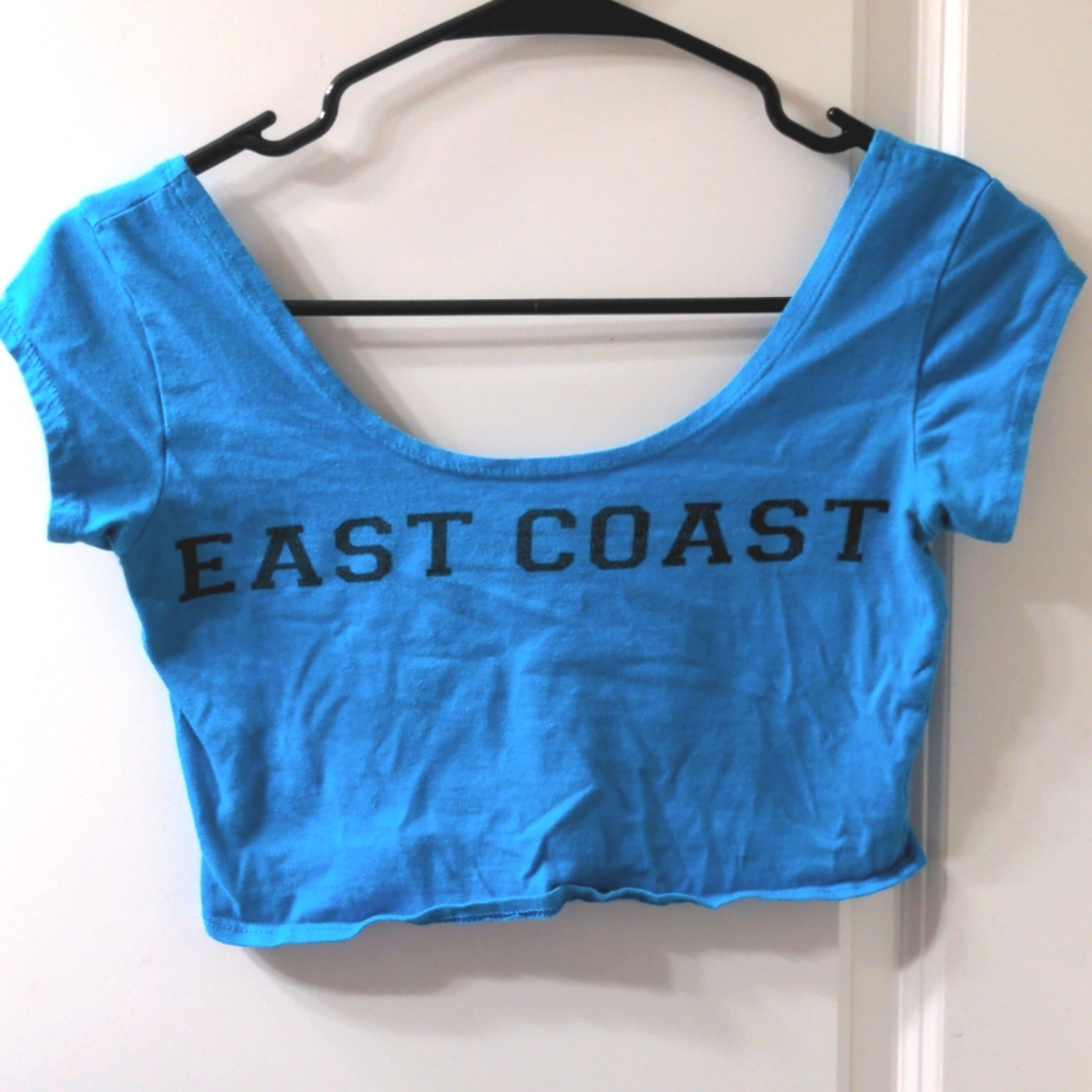 'East Coast' Bright Blue Short Sleeve Crop Top LA Hearts Women's Small Cute Y2K